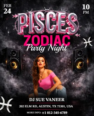 Pisces Zodiac Party Night Event Flyer Template
