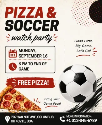 Pizza and Soccer Game Watch Party Flyer Template