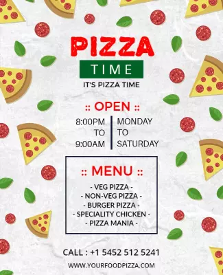 Pizza Restaurant Menu and Hours Flyer Template