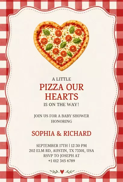 Pizza Theme Whimsical Baby Shower Celebration Invitation Template