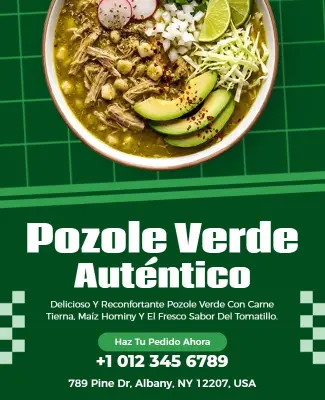 Plantilla De Folleto De Delicioso Pozole Verde Mexicano