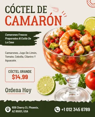Plantilla De Folleto De Promoción Especial De Cóctel De Camarones Frescos