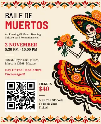 Plantilla De Folleto Para Baile Del Día De Muertos
