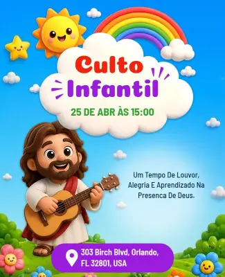 Plantilla De Folleto Para El Servicio De Adoración Culto Infantil