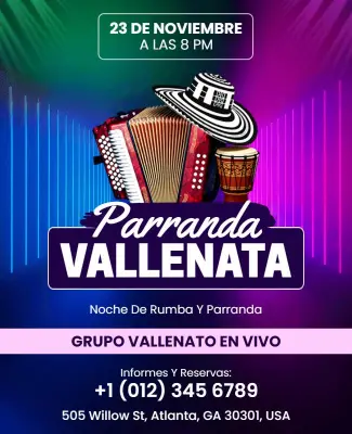 Plantilla De Folleto Para Evento De Música Tradicional De Parranda Vallenata