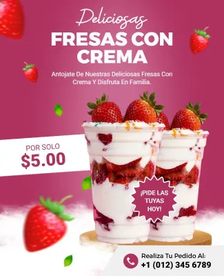 Plantilla De Folleto Para Un Delicioso Postre De Fresas Con Crema