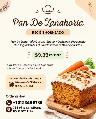 Plantilla De Folleto Promocional De Pan De Zanahoria Recién Horneado