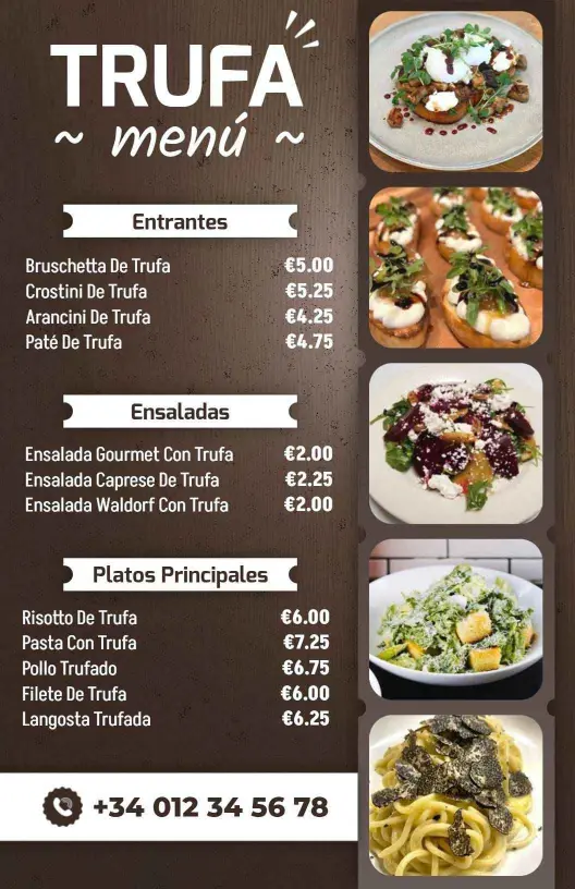 Plantilla De Menú Culinario Elegante Con Temática De Trufa Marrón