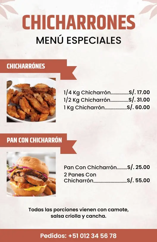 Plantilla De Menú De Cocina De Chicharrón En Elegantes Tonos Marrones