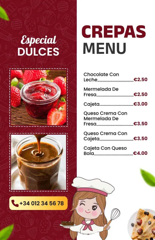 Plantilla De Menú De Crepas En Rojo Y Verde Vibrantes