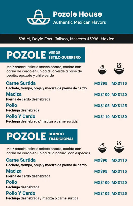 Plantilla De Menú De Pozole Selección De Platos Clásicos Mexicanos