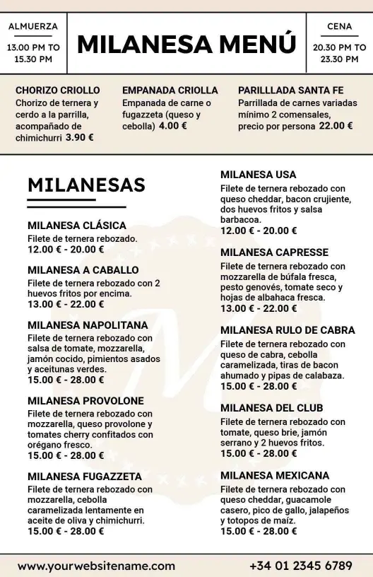 Plantilla De Menú De Restaurante Con Auténticos Platos Argentinos Y Milanesas