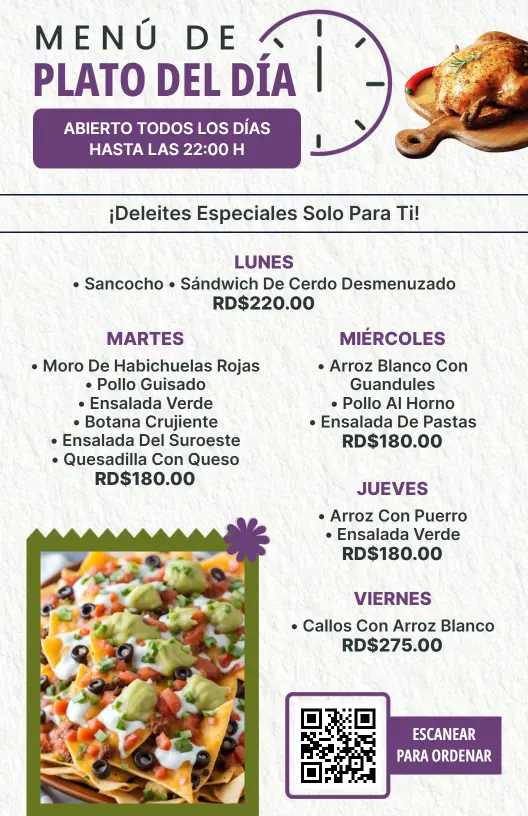 Plantilla De Menú De Restaurante Con Diseño Limpio Para Las Especialidades Del Día