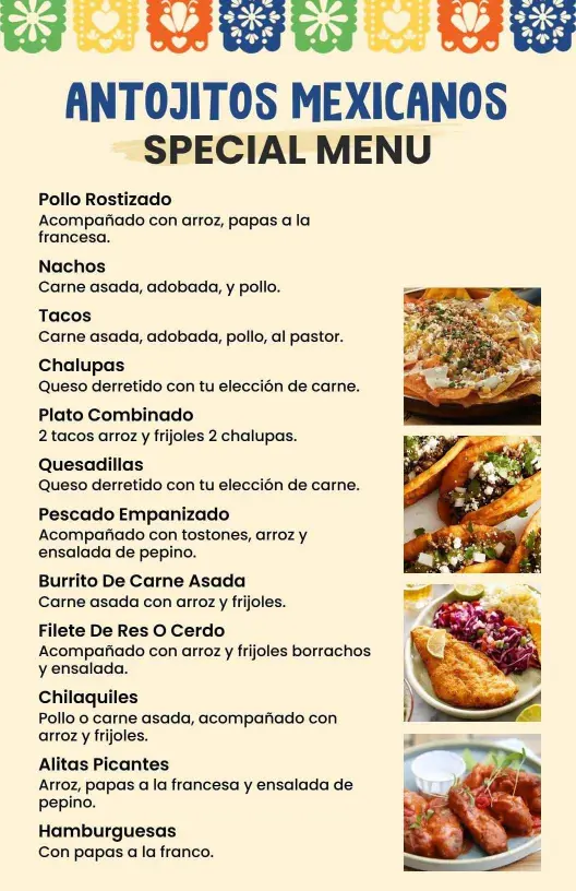 Plantilla De Menú Especial De Antojitos Mexicanos Tradicionales