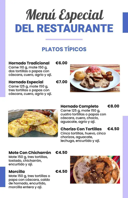 Plantilla De Menú Especial De Restaurante Clásico Azul Y Blanco