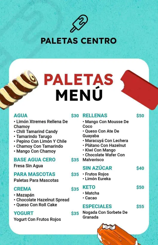 Plantilla De Menú Fresca Y Veraniega Con Diseño De Helados Y Paletas En Tonos Azules