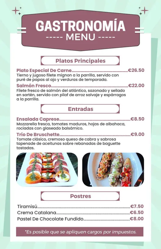 Plantilla De Menú Gastronómico De Cocina Italiana Elegante En Tonos Pastel