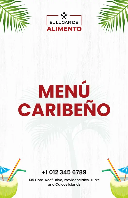 Plantilla De Menú Para Restaurante Caribeño Con Vibrantes Detalles En Rojo