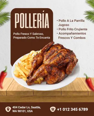 Plantilla De Póster Promocional Para Restaurante De Pollo a La Polleria
