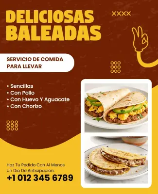 Plantilla De Volante De Servicio De Comida Para Llevar De Deliciosas Baleadas