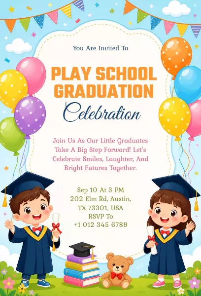 Play School Graduation Celebration Bright Futures Invitation Template