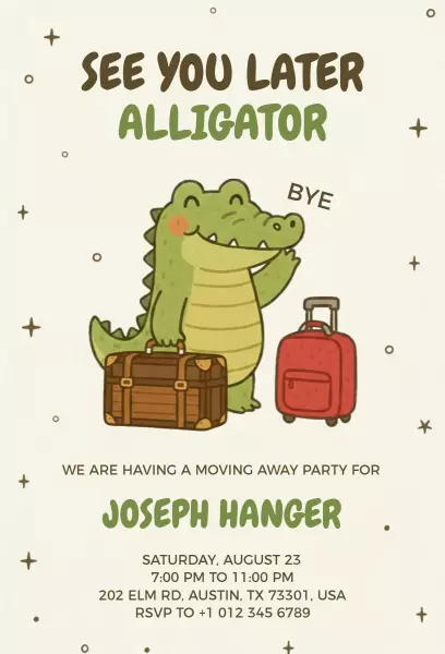 Playful Alligator Moving Away Farewell Party Invitation Template