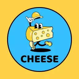 Playful Animated Cheese Character on Bright Yellow Background Logo Template