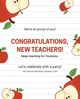 Playful Apple-Themed Celebration for New Teachers Poster Template
