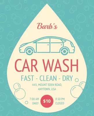 Playful Aqua Car Wash Service Promotional Poster Template