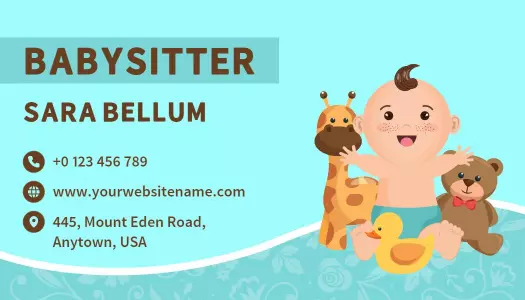 Playful Aqua Design for Babysitting Services Business Card Template