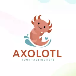 Playful Axolotl Character Swimming in Water Logo Template