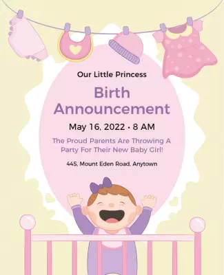 Playful Baby Girl Birth Announcement Poster Template