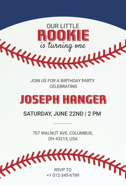 Playful Baseball Rookie First Birthday Celebration Invitation Template