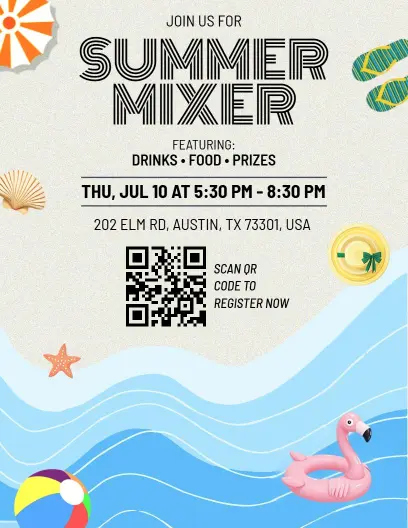Playful Beach Theme Summer Mixer Event Flyer Template