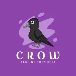 Playful Black Crow Design on Purple Background Logo Template