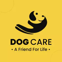 Playful Black Dog Illustration on Bright Yellow Care Logo Template