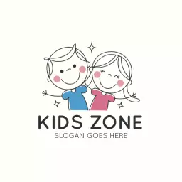 Playful Blue and Pink Characters Create Fun Kids Zone Logo Template