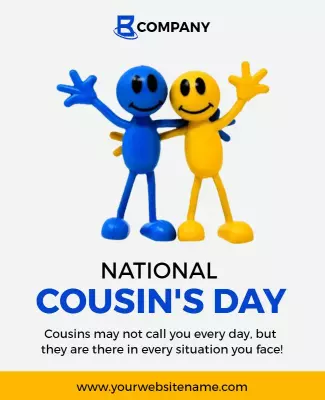 Playful Blue and Yellow Cousin's Day Celebration Poster Template