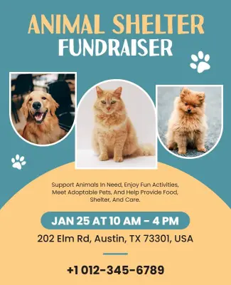 Playful Blue Animal Community Fundraiser Flyer Template