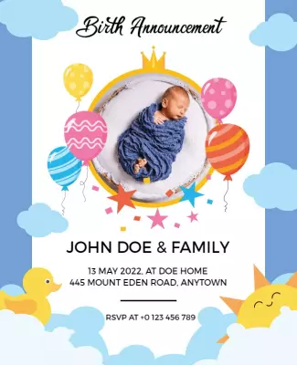 Playful Blue Baby Birth Announcement Poster Template