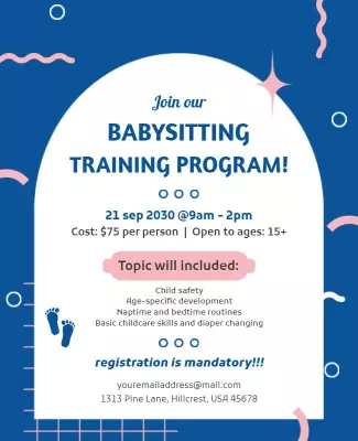 Playful Blue Babysitting Training Program Poster Template