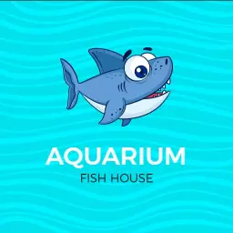 Playful Blue Cartoon Shark Logo Representing Aquarium Fish House Logo Template