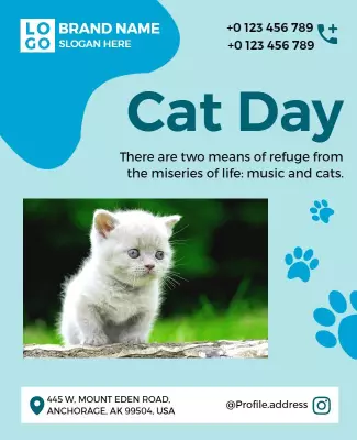 Playful Blue Cat Day Celebration Poster Template