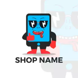 Playful Blue Character with Sunglasses Represents Mascot Logo Template