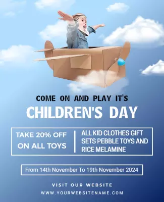 Playful Blue Children's Day Celebration Toy Sale Poster Template
