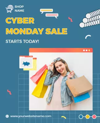 Playful Blue Cyber Monday Sale Announcement Flyer Template