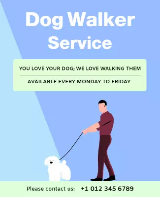 Playful Blue Dog Walker Service Advertising Poster Template