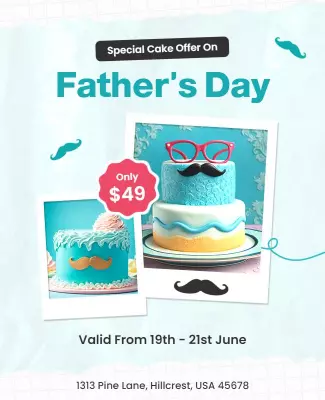Playful Blue Father's Day Cake Offer Poster Template