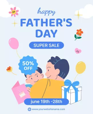 Playful Blue Father’s Day Super Sale Poster Template