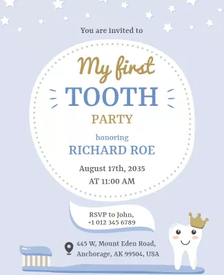 Playful Blue First Tooth Celebration Party Poster Template
